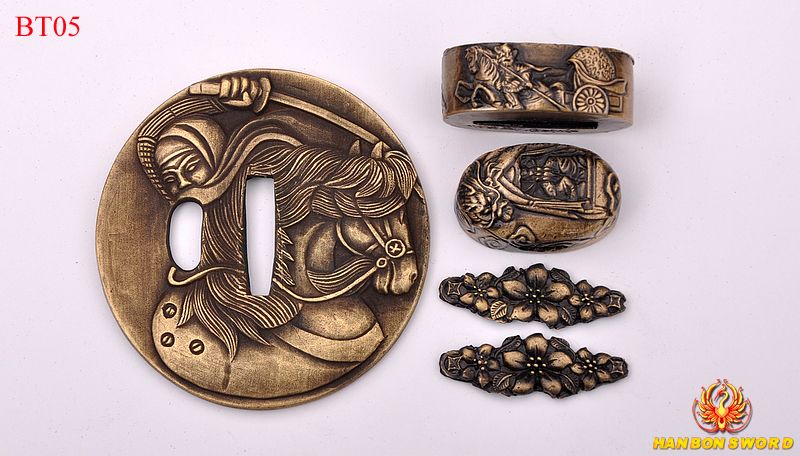 Beautiful A Set Alloy Tsuba Fuchi Kashira Menuki S... - Grandado